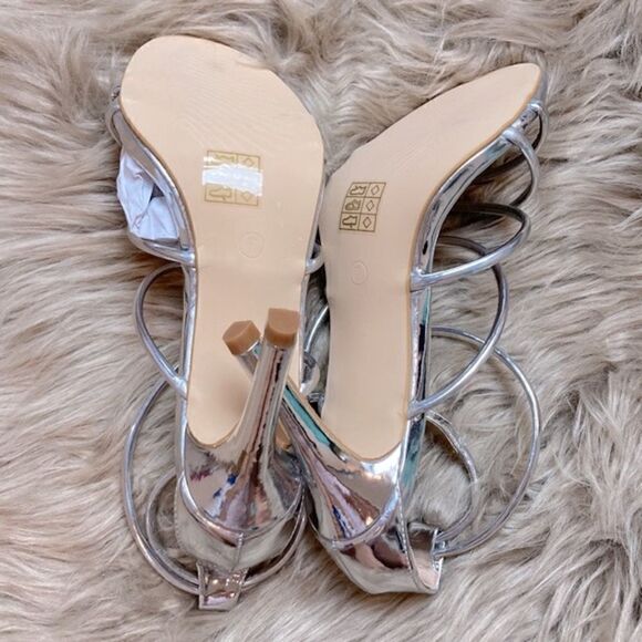 Allegra K Silver Open Toe Ankle Strappy Stiletto Heel Sandals Holiday Party Shoe - Picture 8 of 15